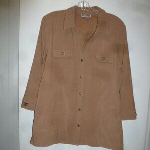 M Collection Blazer/Tunic V-neck Collar lightweight Tan  jacket size M